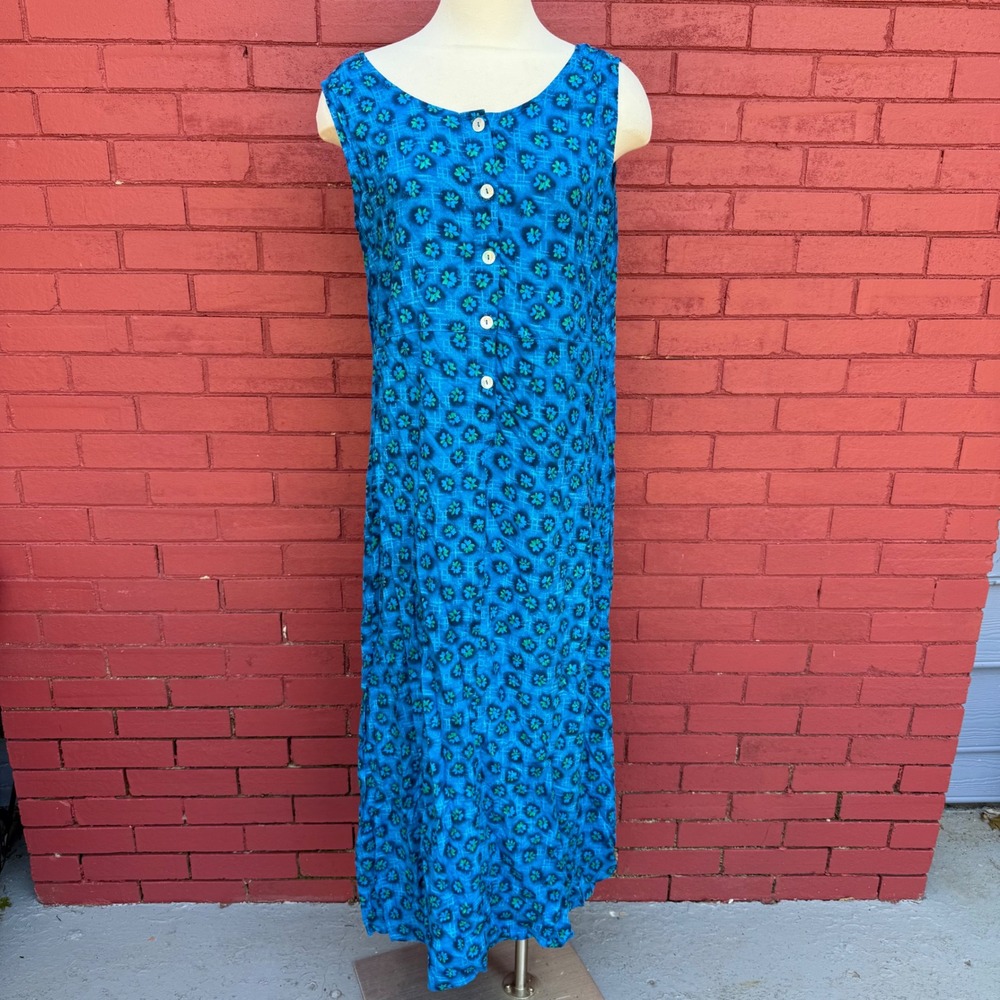 Vtg 90s Worthington Woman Blue Floral Rayon Sleeveless Maxi‎ Dress 18W Cottage
